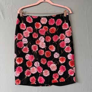 Talbots Womens Floral Pencil Skirt Size 8P Black Lined Mid Rise Office Career